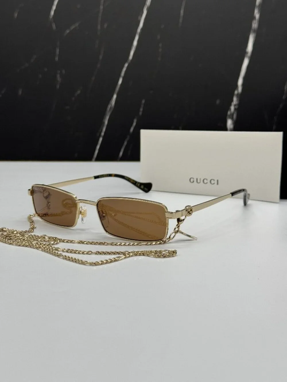 NEW GUCCI GG1600S 002 GOLD WOMEN SUNGLASSES WITH CHAIN